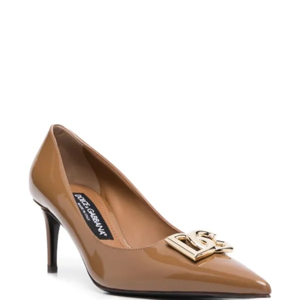 Dolce & Gabbana Brown Patent Leather Heels with Gold Accent
